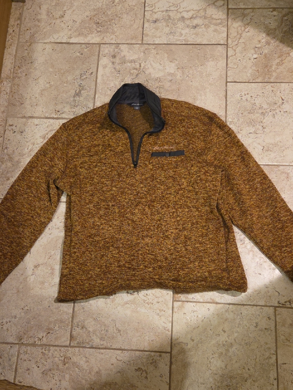 Eddie Bauer Quarter-Zip Sweater in Mustard Brown